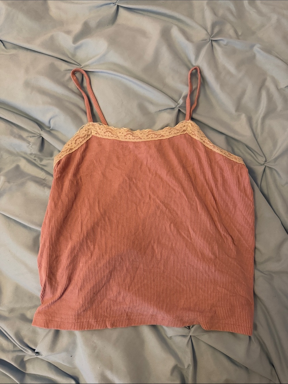 Ribbed Lace-Trim Cami Tank Top - Dusty Mauve